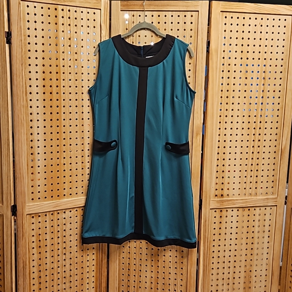 Madcap England Mod 60s 90s retro inspired mini dress Green Black Cute!